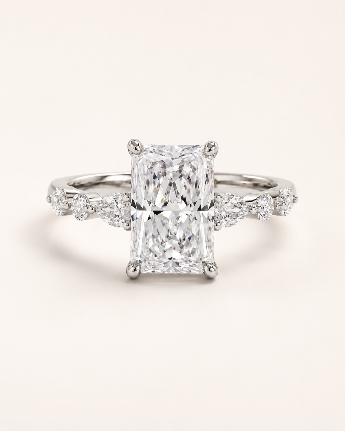Elmivra Marquise Side Stone Radiant lab-grown diamond ring in 18K White Gold front