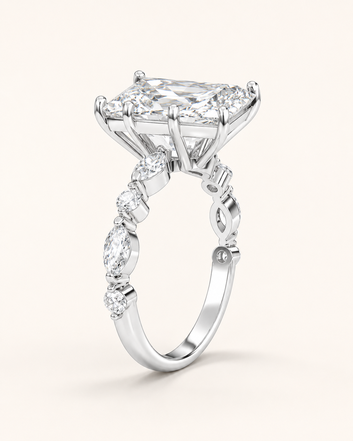 Elmivra Marquise Side Stone Radiant lab-grown diamond ring in 18K White Gold main
