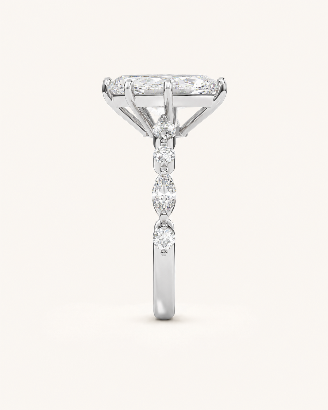 Elmivra Marquise Side Stone Radiant lab-grown diamond ring in 18K White Gold side