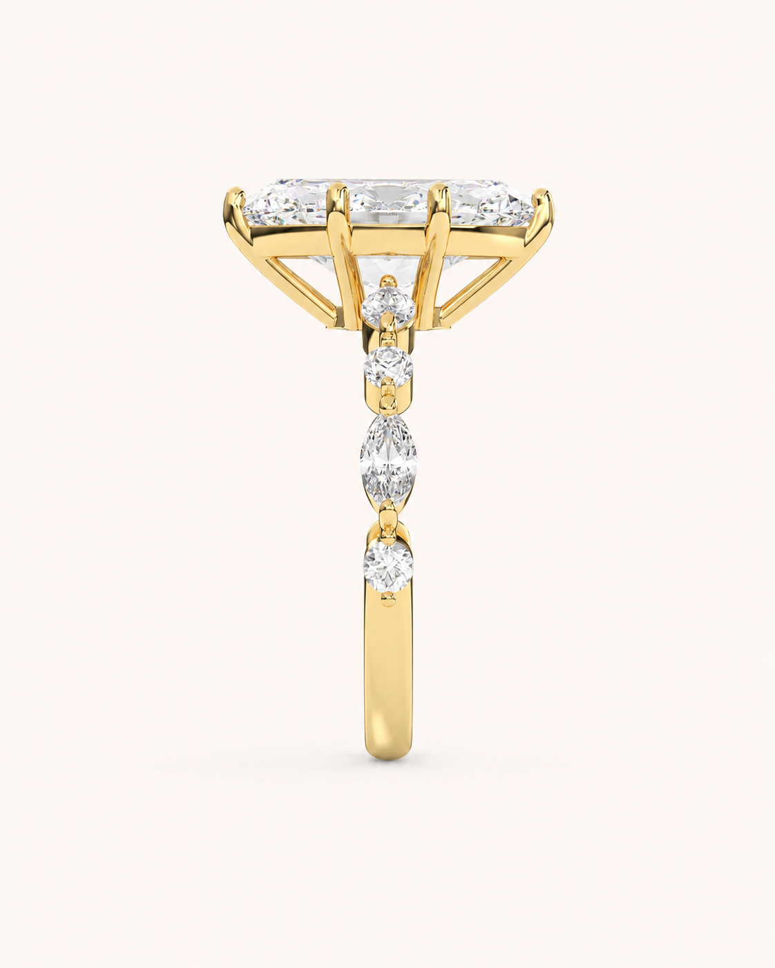 Elmivra Marquise Side Stone Radiant lab-grown diamond ring in 18K Yellow Gold side