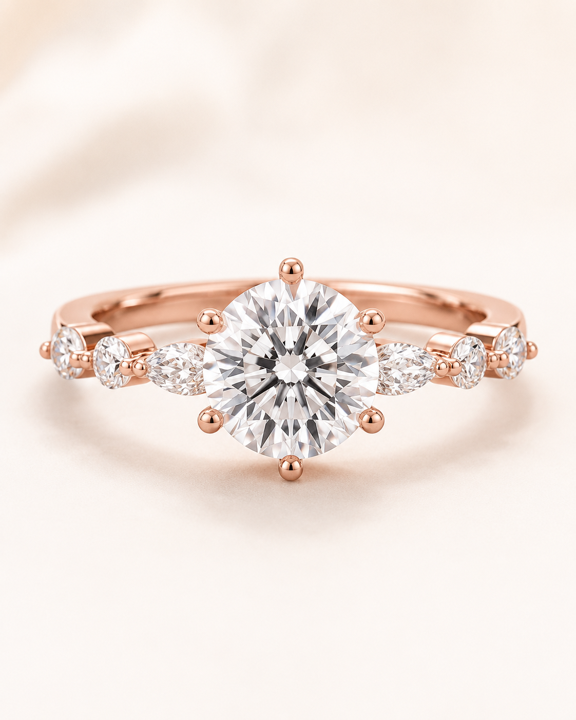 Elmivra Marquise Side Stone Round lab-grown diamond ring in 18K Rose Gold main