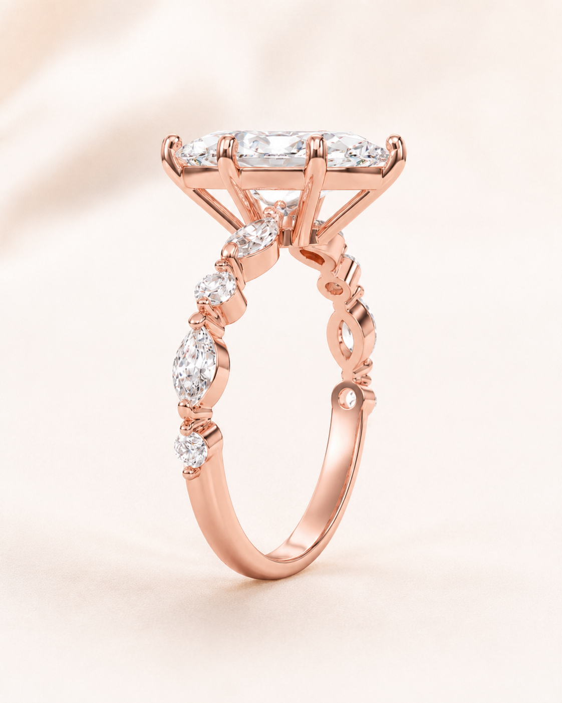 Elmivra Marquise Side Stone Round lab-grown diamond ring in 18K Rose Gold side