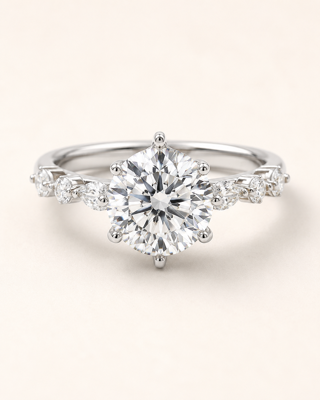 Elmivra Marquise Side Stone Round lab-grown diamond ring in 18K White Gold main