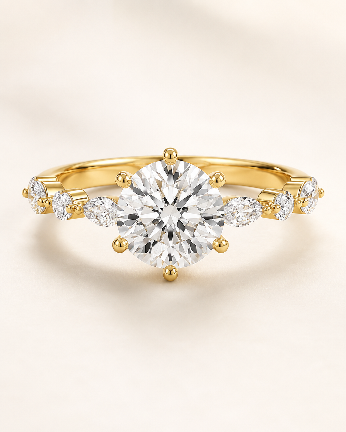 Elmivra Marquise Side Stone Round lab-grown diamond ring in 18K Yellow Gold main