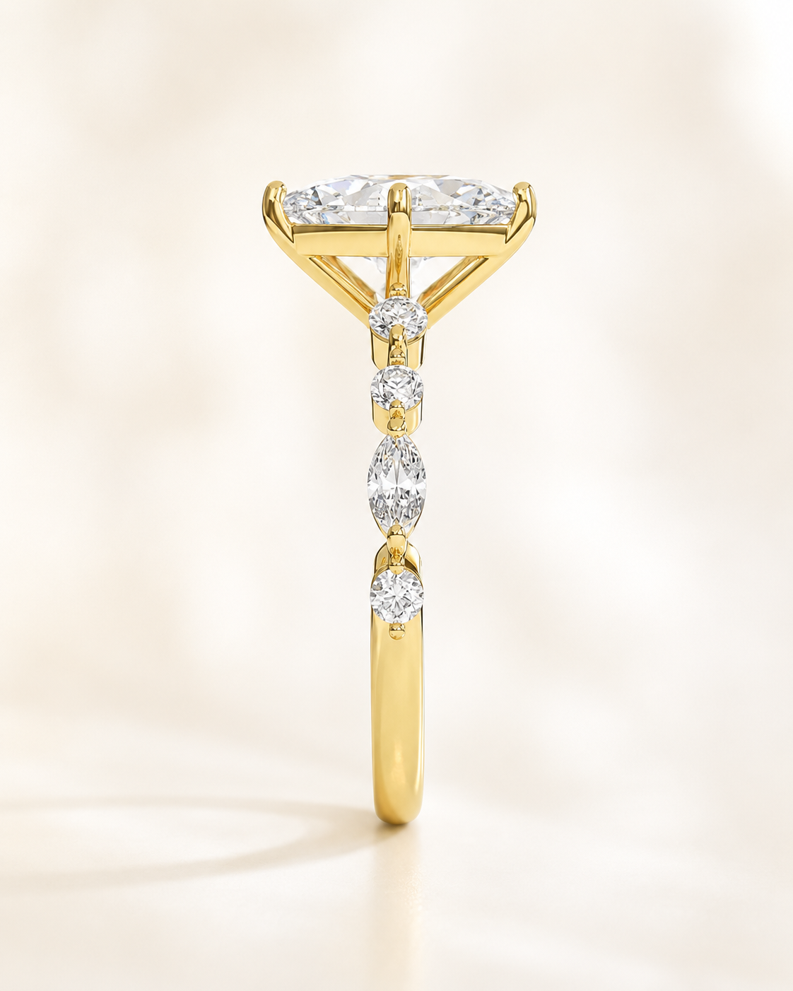 Elmivra Marquise Side Stone Round lab-grown diamond ring in 18K Yellow Gold side