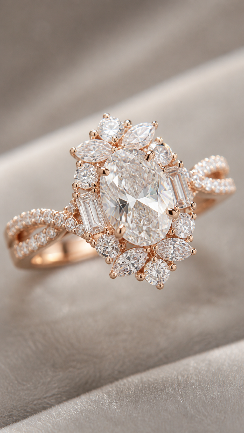 Petal Halo 1 Carat Oval Lab-Grown Diamond Ring in 18K Rose Gold close-up detail