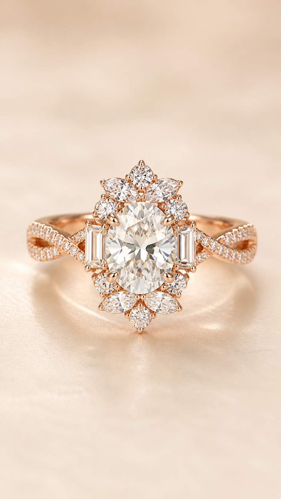 Petal Halo 1 Carat Oval Lab-Grown Diamond Ring in 18K Rose Gold front view