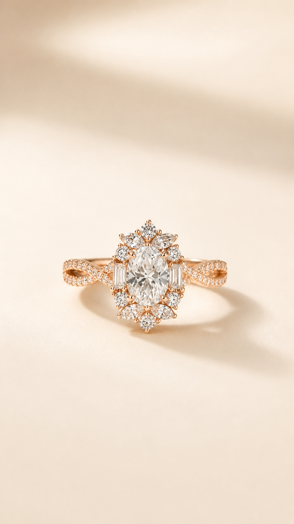 Petal Halo 1 Carat Oval Lab-Grown Diamond Ring in 18K Rose Gold main view