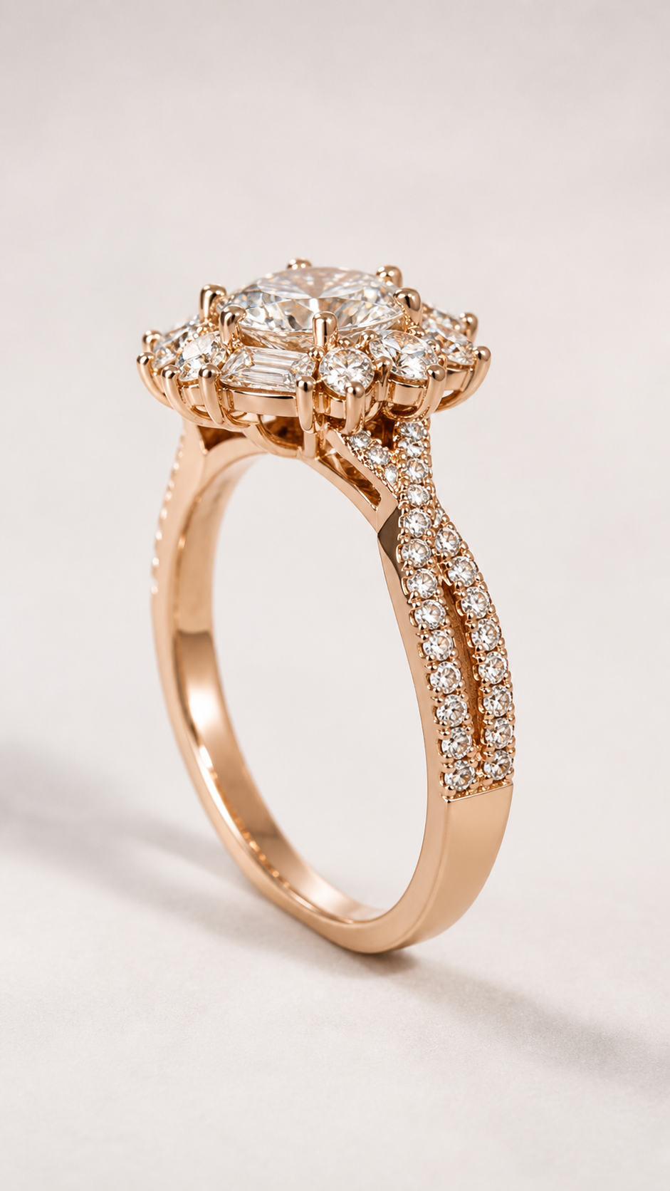 Petal Halo 1 Carat Oval Lab-Grown Diamond Ring in 18K Rose Gold side detail view