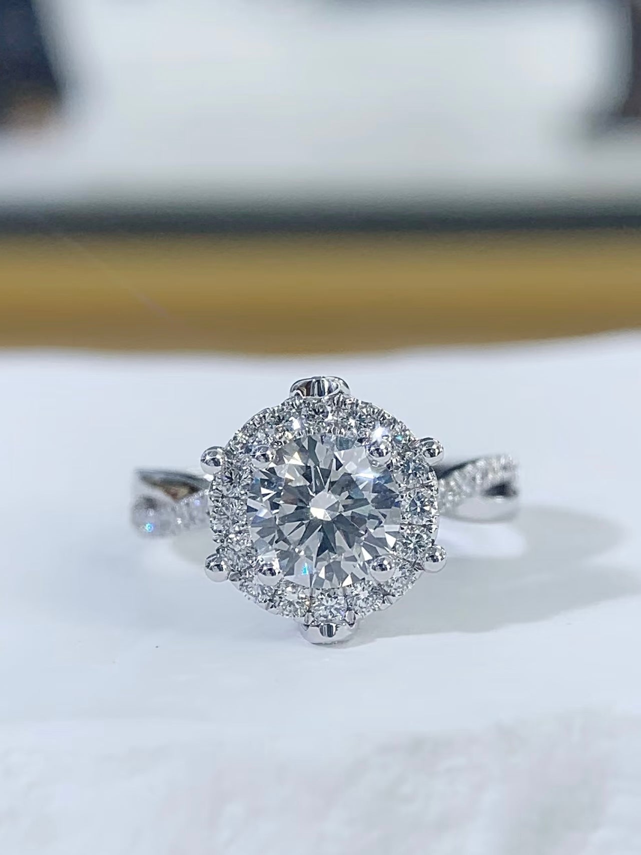 Front view of Petal Halo 1 carat round lab-grown diamond ring