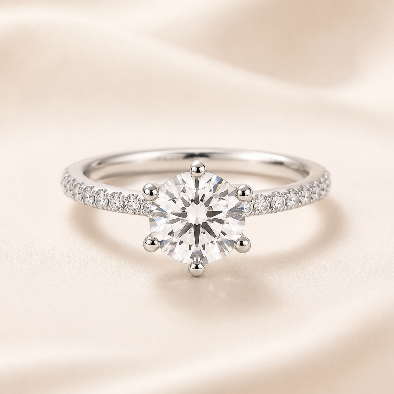 Essential Round Pavé Solitaire Ring 2 Carat Lab-Grown Diamond in 18K White Gold