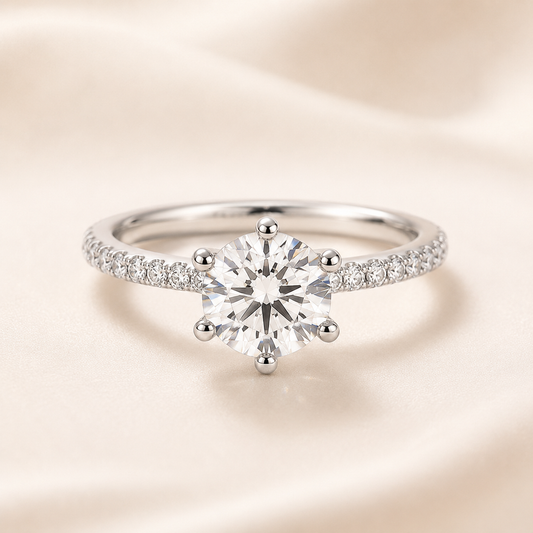 Elmivra 2ct round lab-grown diamond pavé solitaire ring in 18K white gold main view