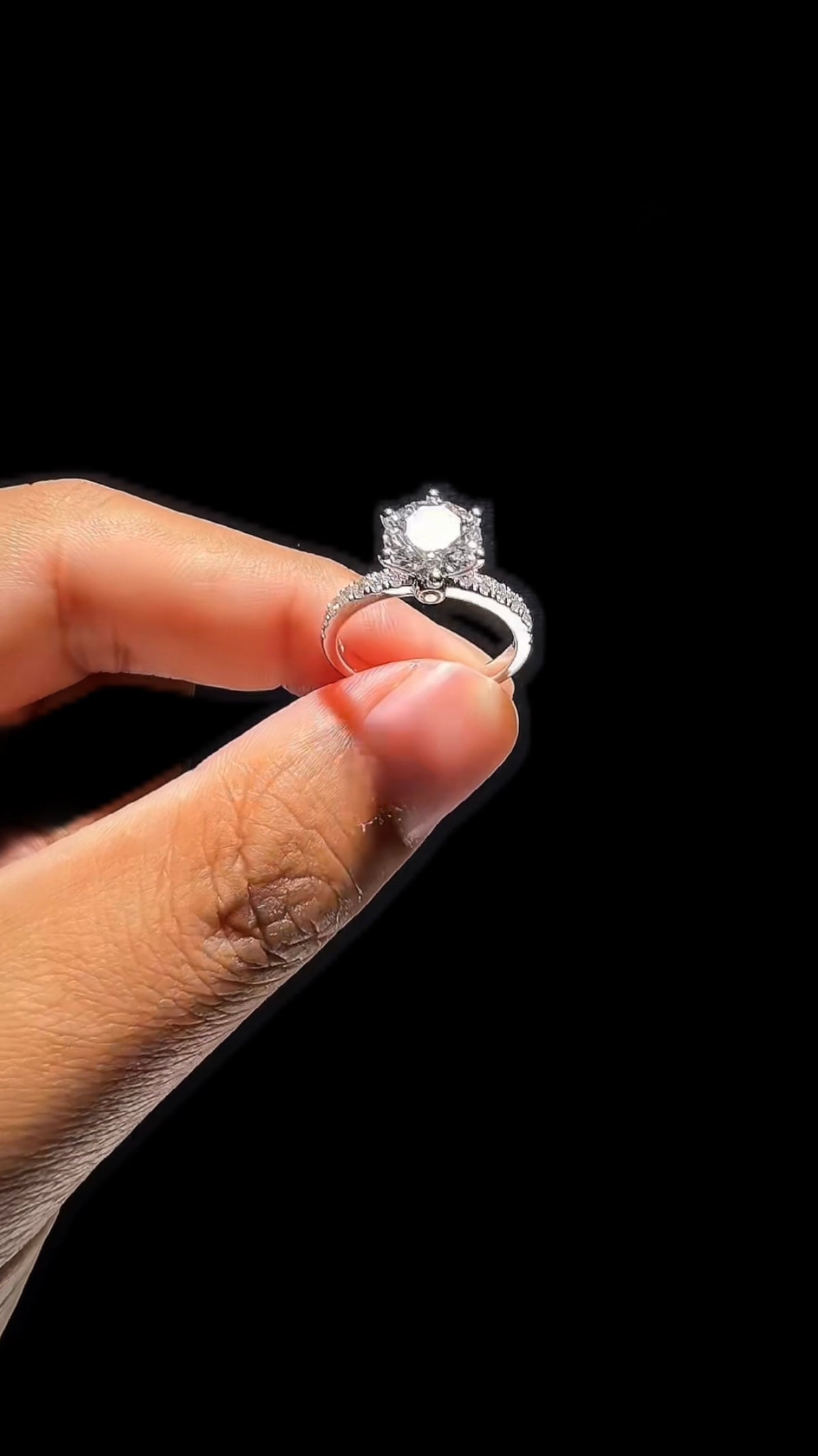Elmivra 2ct round lab-grown diamond six-prong pavé solitaire ring side view