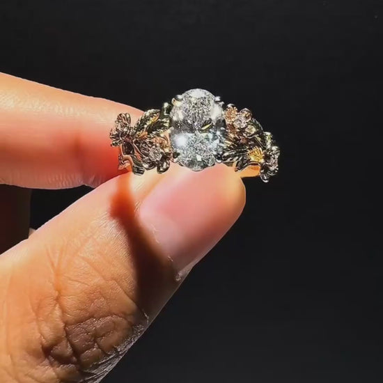 Elmivra elmivra-floral-vine-1-5ct-oval-lab-grown-diamond-ring-18k-yellow-gold