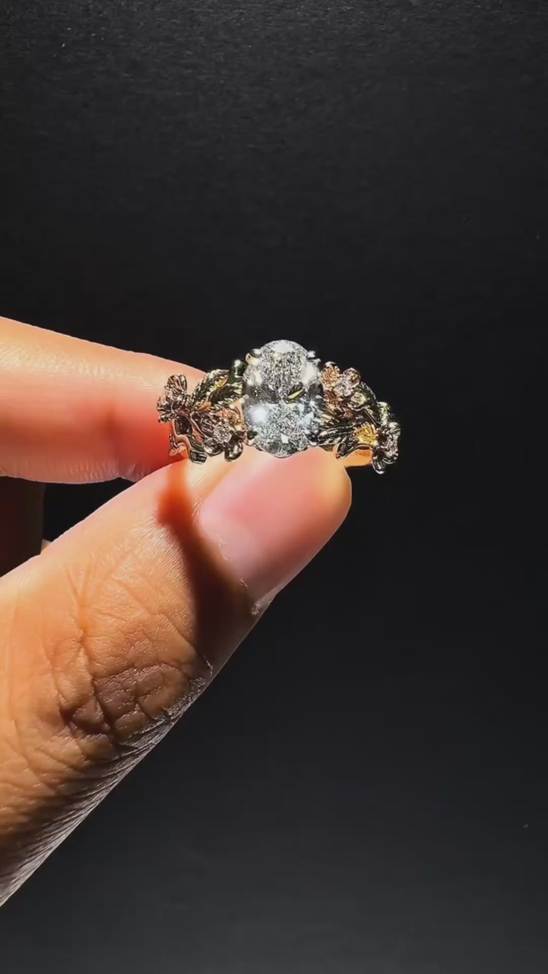 Elmivra elmivra-floral-vine-1-5ct-oval-lab-grown-diamond-ring-18k-yellow-gold